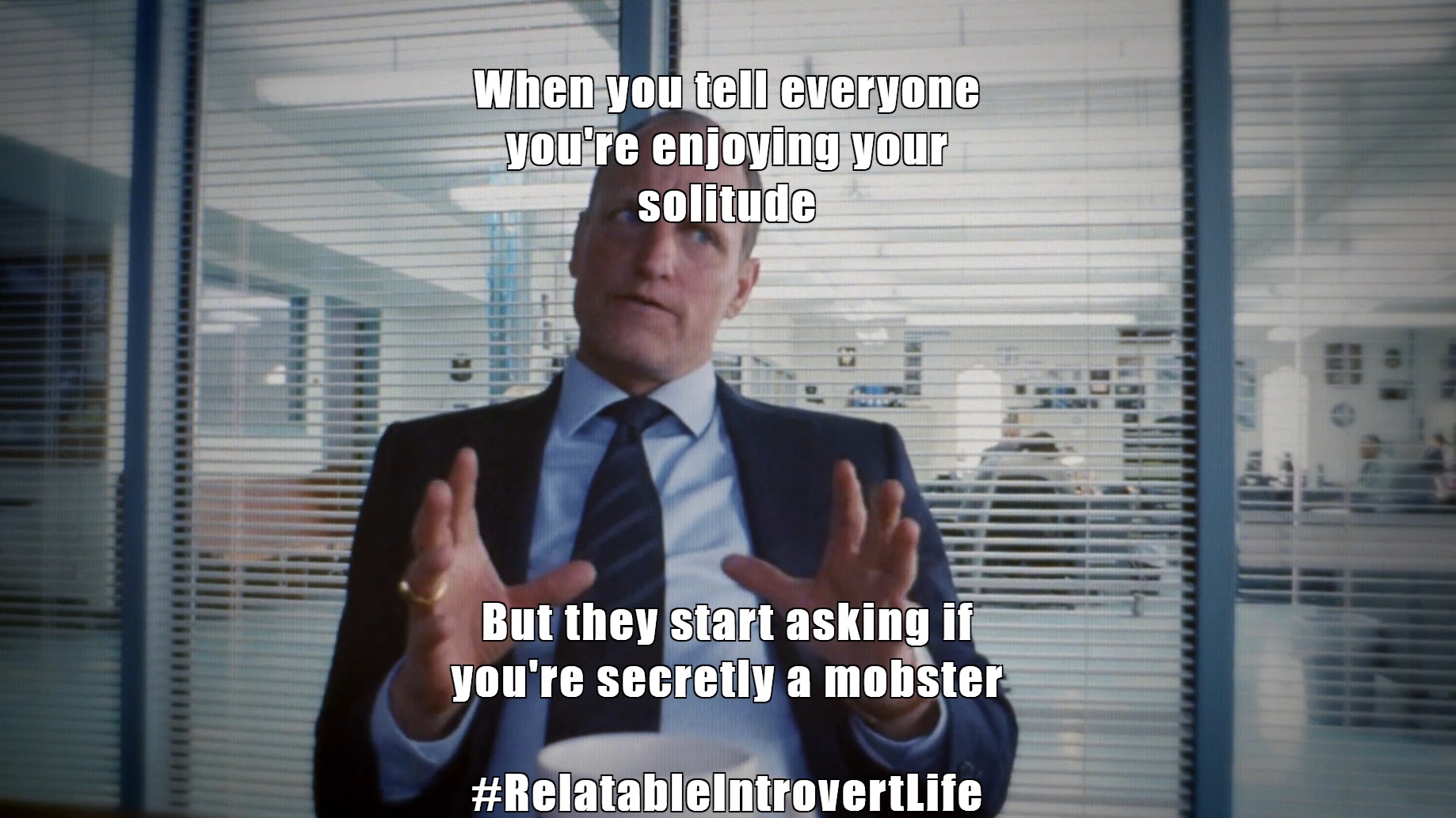 When you tell everyone you're enjoying your solitude
But they start asking if you're secretly a mobster
            #RelatableIntrovertLife