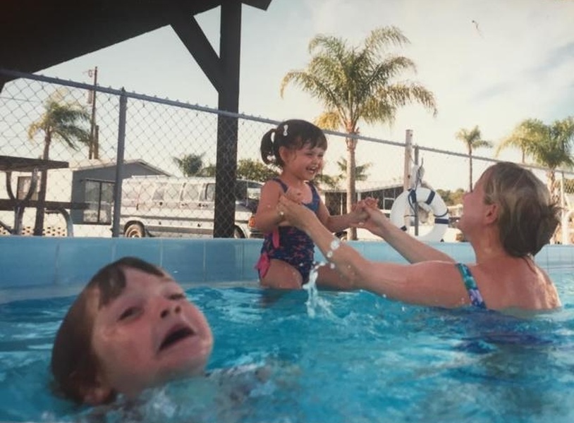 Mother Ignoring Kid Drowning In A Pool